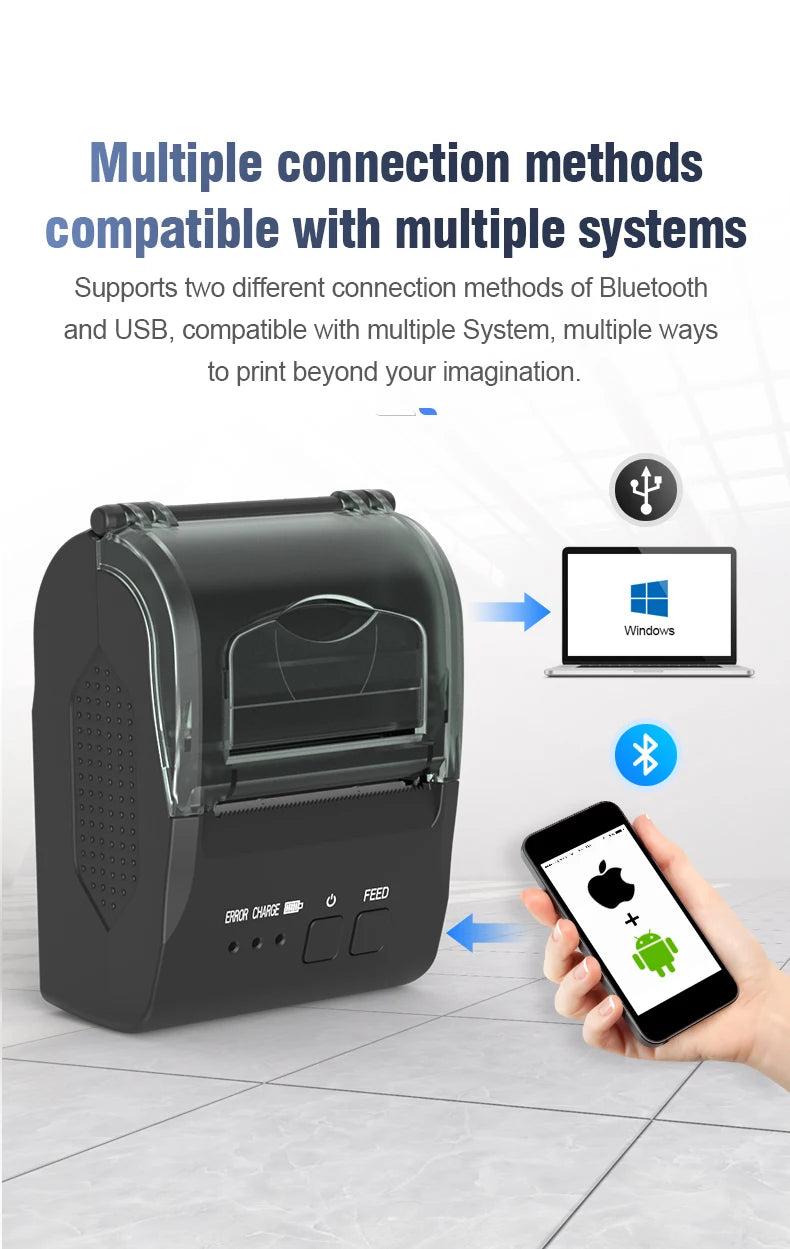 CX58 Portable Mini Handheld Thermal Receipt Printer 58mm Bluetooth Wireless USB for POS Systems
